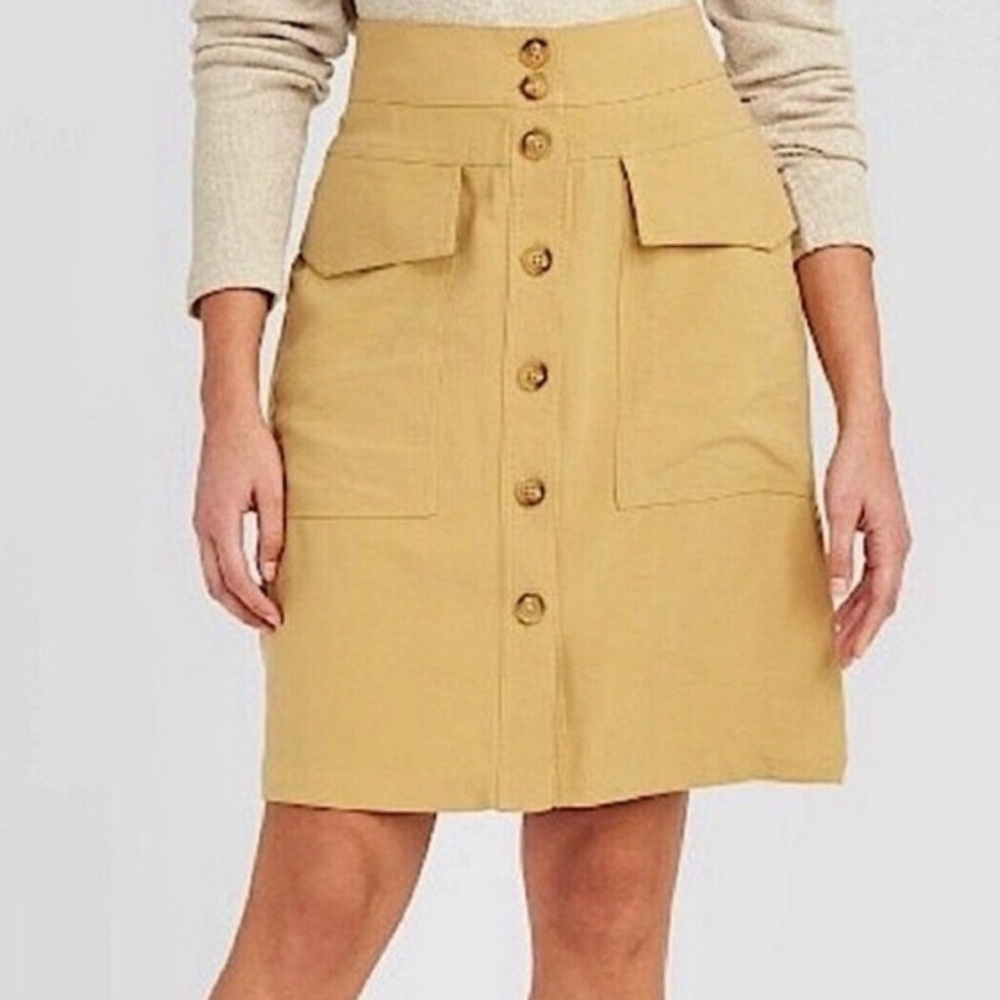 A New Day Button-Up Khaki Cargo Skirt Academia Preppy Vibes